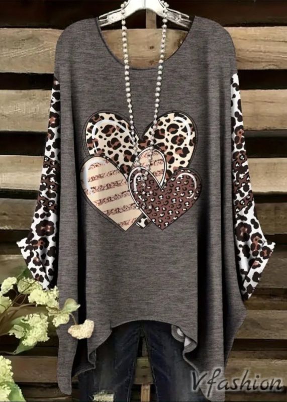 Блуза с принт сърца - сива