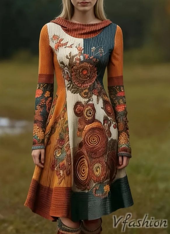 Цветна рокля с качулка