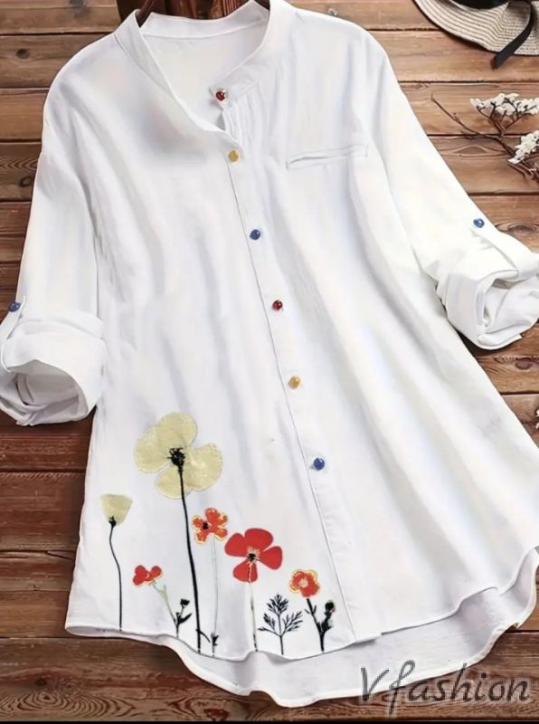 Памучна риза с принт цветя