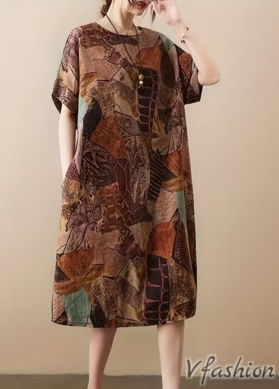 Рокля с джобове и бохо принт