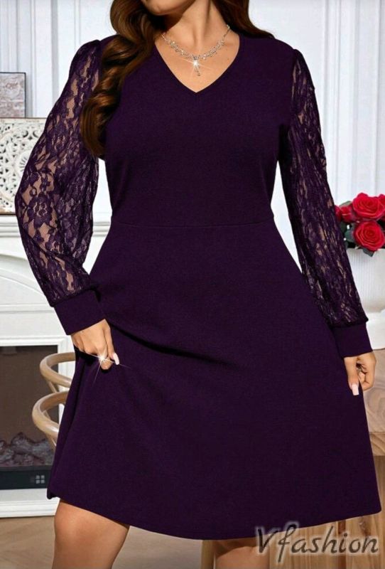 Официална рокля с дантела - лилава