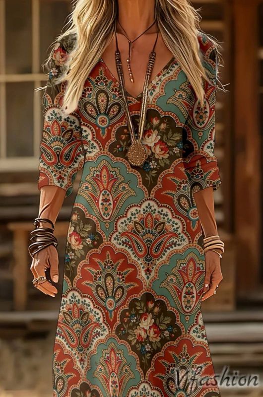 Еластична рокля с бохо принт