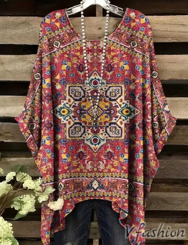 Еластична блуза с бохо принт