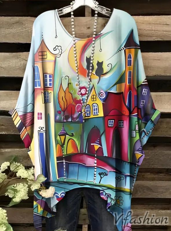 Еластична блуза с арт принт