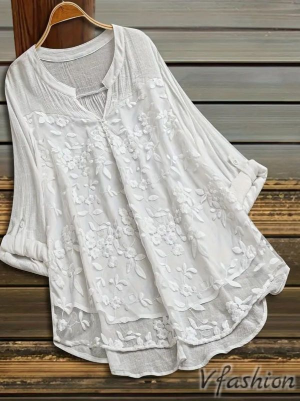 Блуза с дантела - бяла