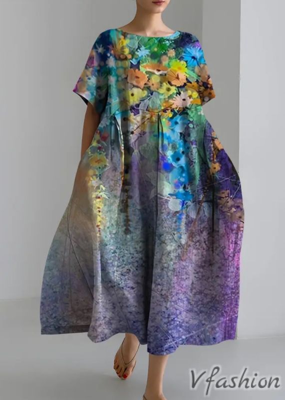 Лятна рокля с джобове на цветя