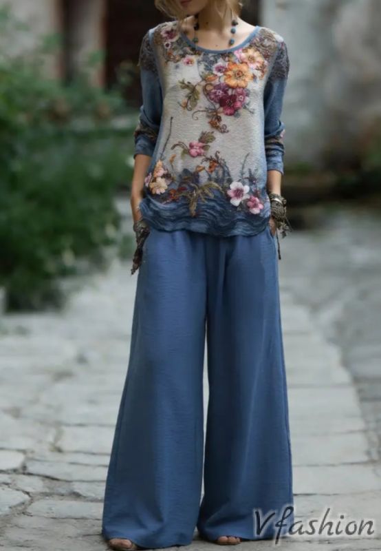 Комплект панталон и блуза с принт