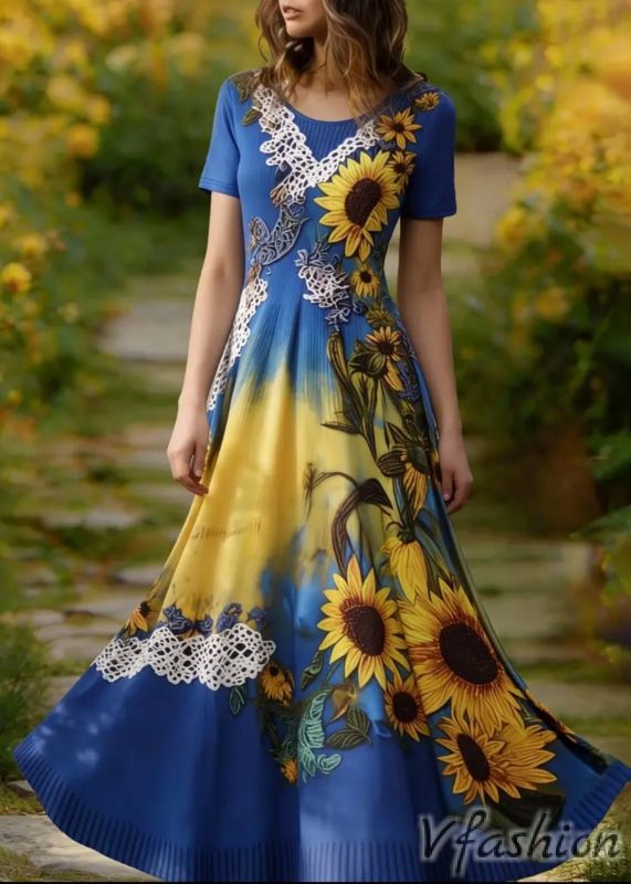 Дълга рокля с принт слънчогледи