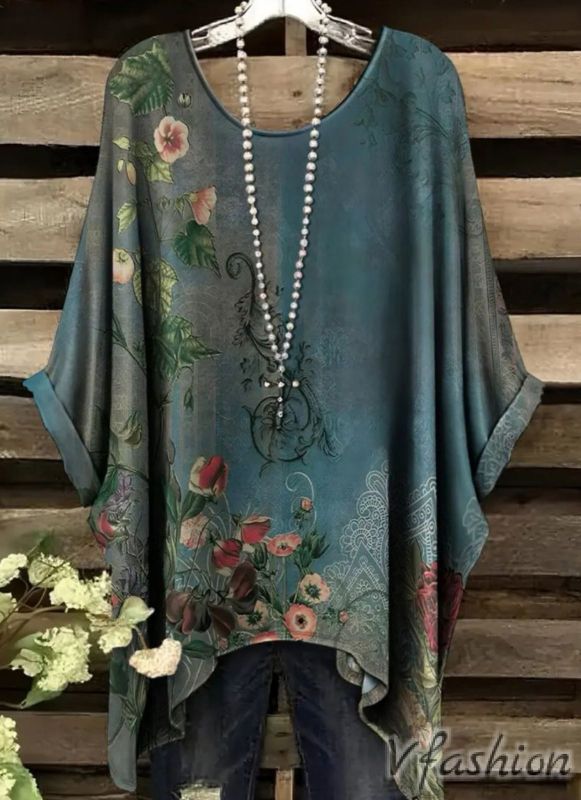 Еластична блуза с винтидж принт