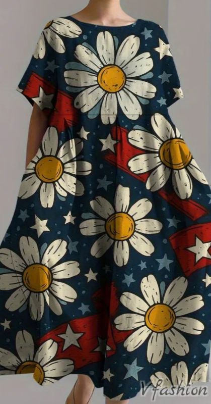 Рокля с джобове и принт цветя