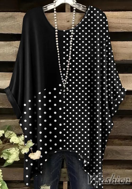 Еластична блуза на точки - черна