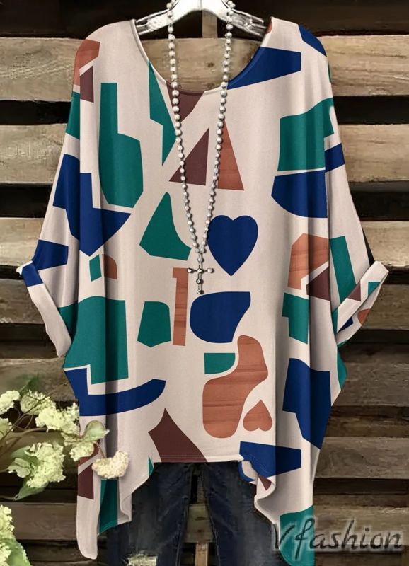 Еластична блуза с геометричен принт