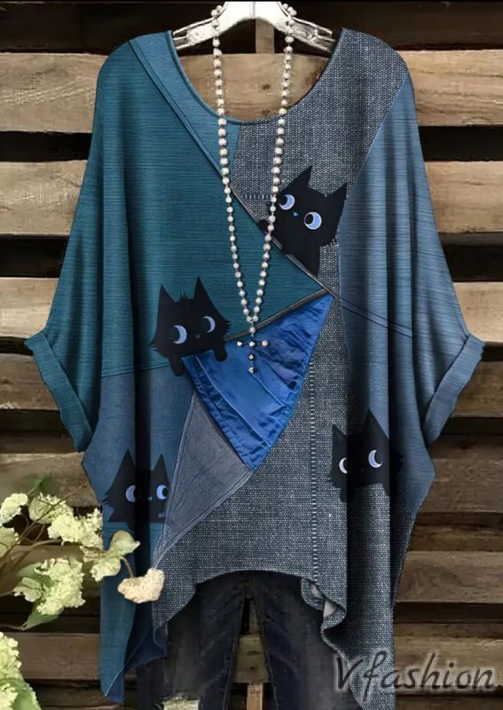 Еластична блуза с принт котета