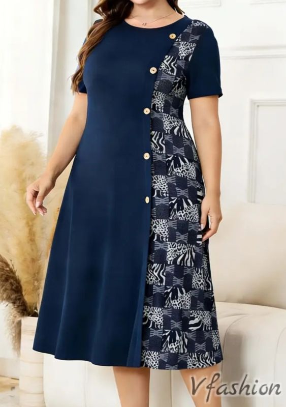 Ежедневна рокля с принт - синя