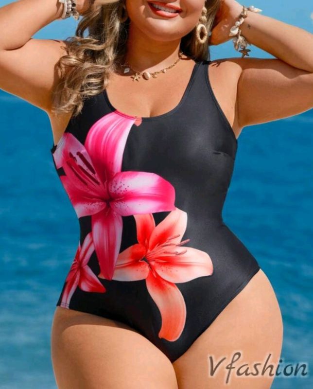 Цял бански с розови лилии