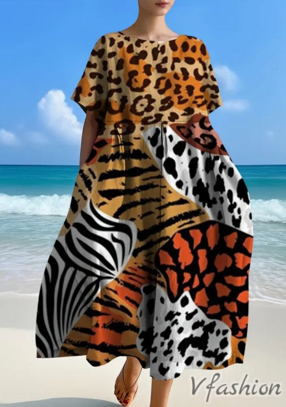 Лятна рокля с животински принт и джобове