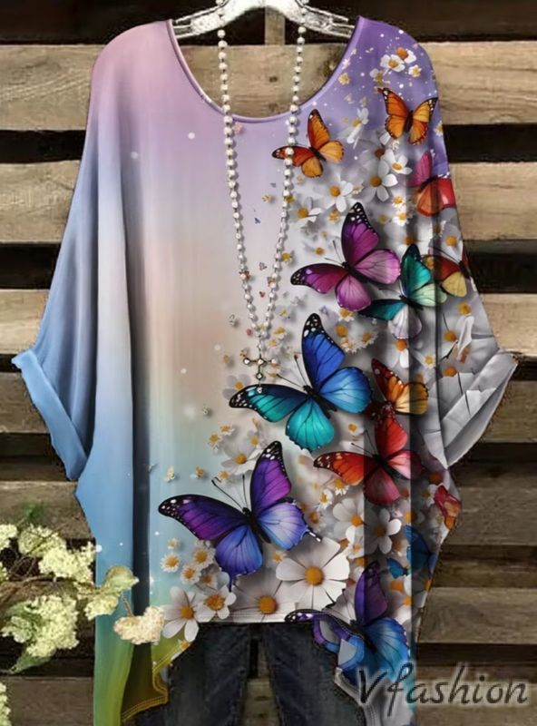 Еластична блуза с принт пеперуди