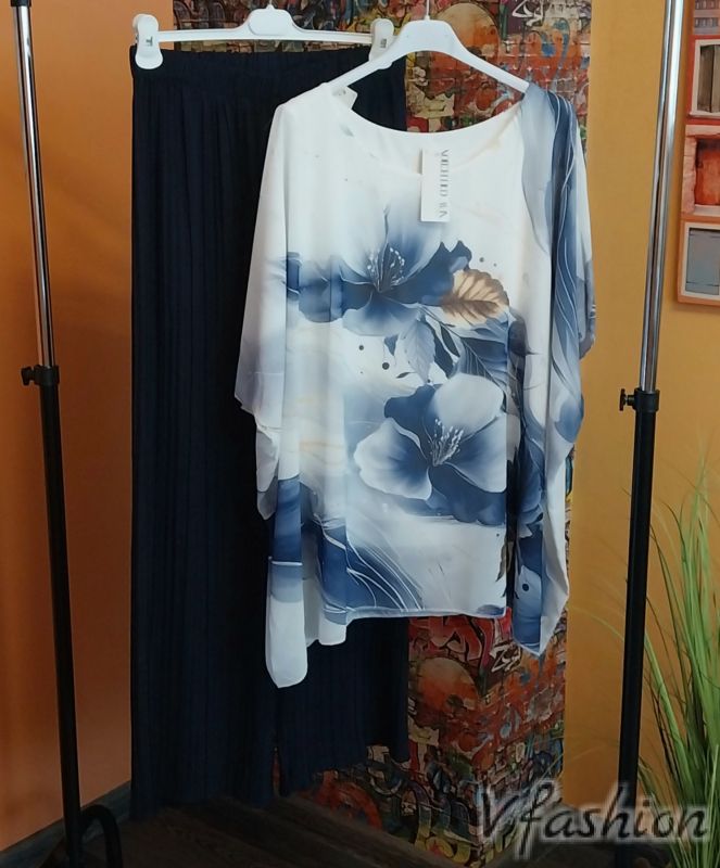 Комплект шифонена блуза и панталон солей