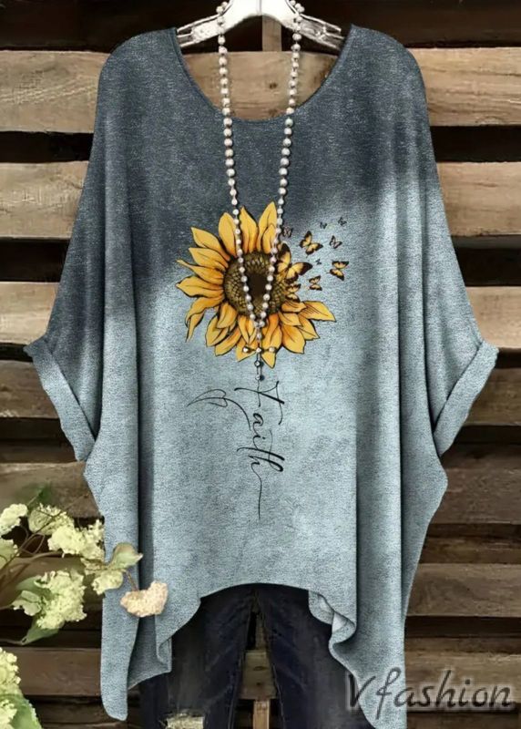 Еластична блуза с принт слънчоглед