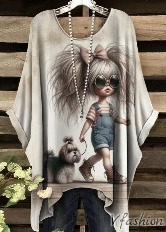 Еластична блуза с принт момиче