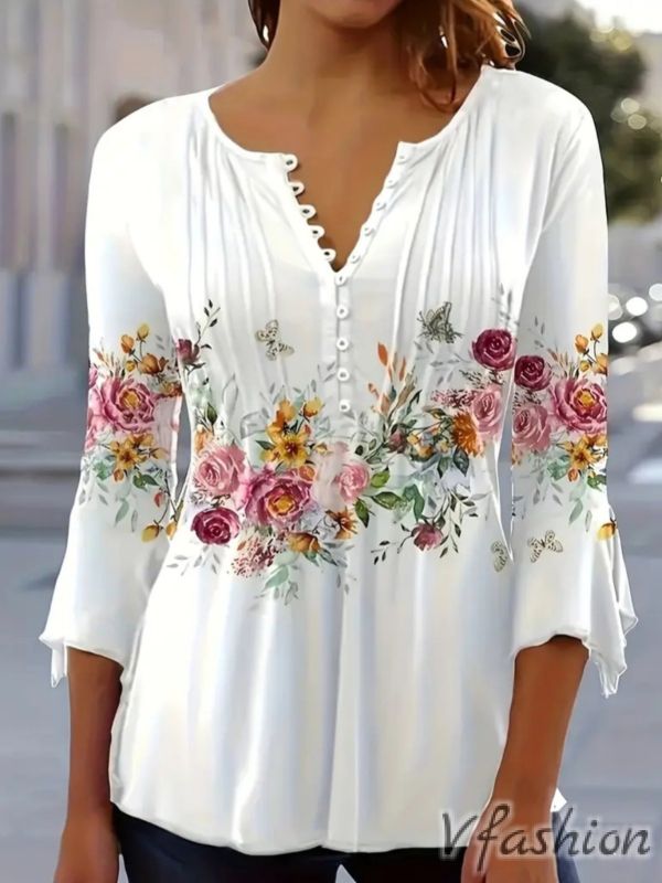 Блуза на цветя - бяла