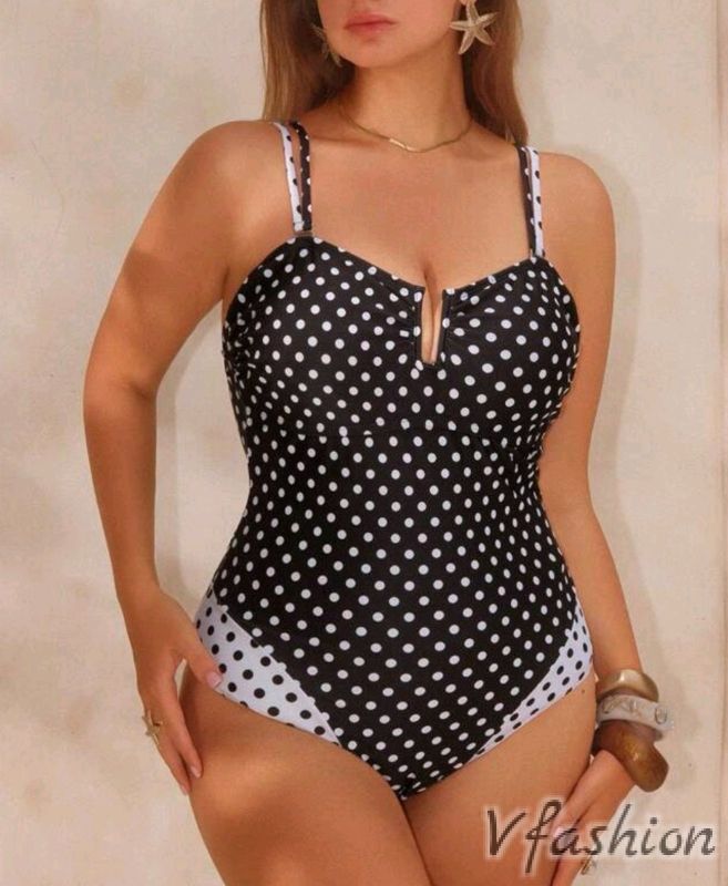 Цял бански на точки - черно и бяло