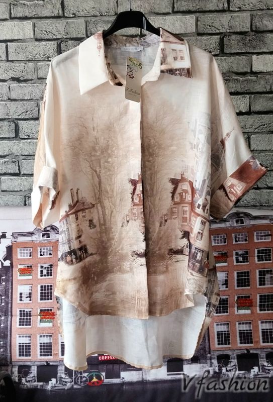 Риза с издължен гръб и принт