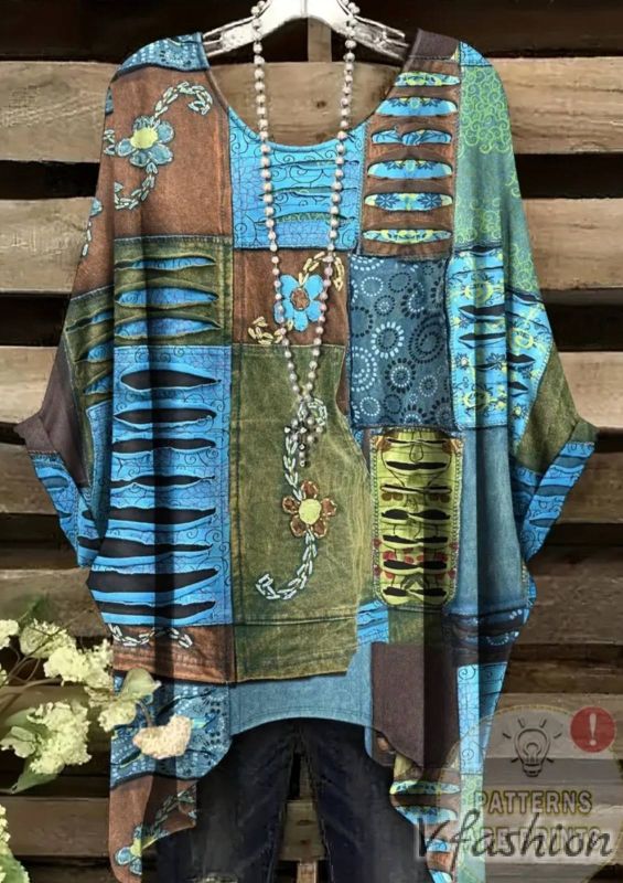 Еластична блуза с пачуърк принт