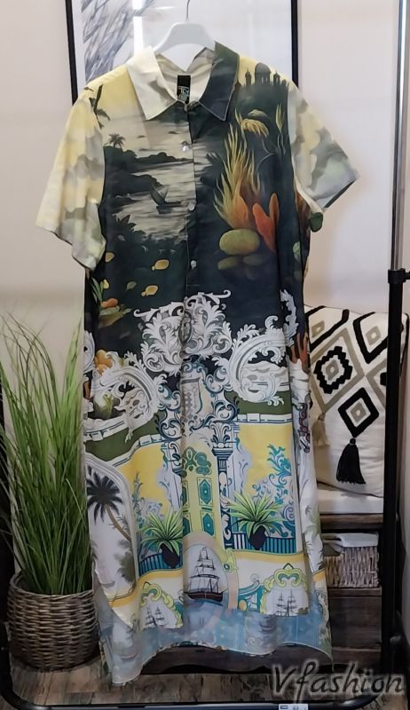 Памучна риза-рокля с принт