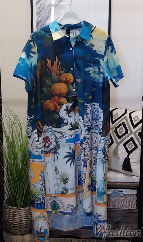 Памучна риза-рокля с принт