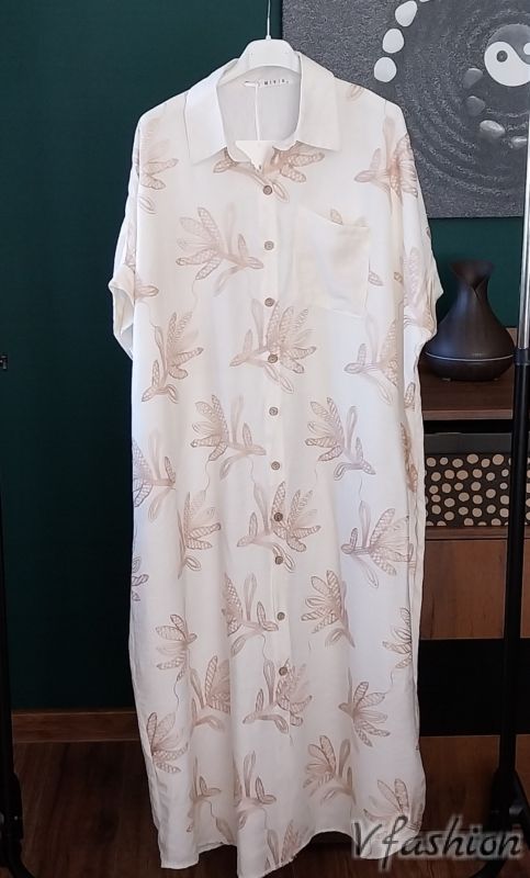 Риза-рокля с бродерии - екрю