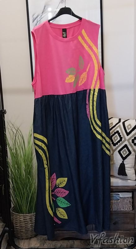 Дънкова рокля с розово