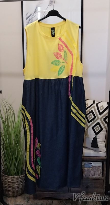 Дънкова рокля с жълто