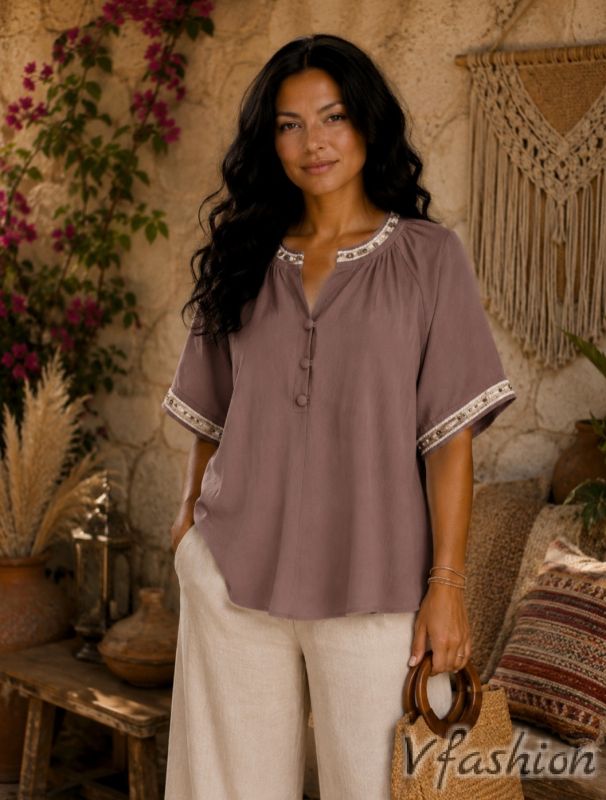 Блуза - лен и памук - в бохо стил