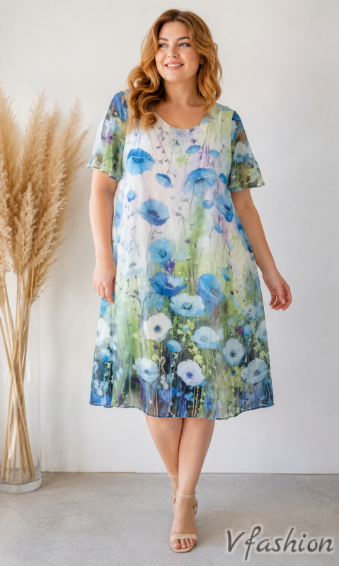 Шифонена рокля с нежен принт