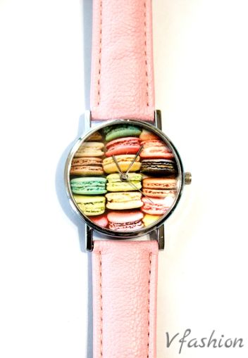 Часовник - френски макарони - розов - 37107