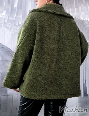 Двуредо палто с джобове - зелено - 176469