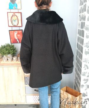 Елегантно палто с меки акценти - черно - 176546
