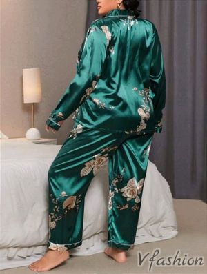 Сатенена пижама - зелена - 176665