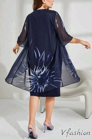 Елегантна рокля с тюл - синя - 176740