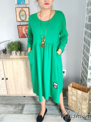 Памучна рокля с гердан - зелена - 176766