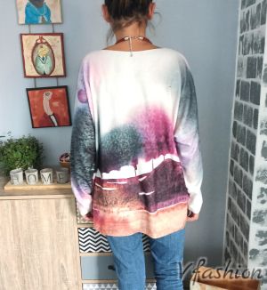 Пуловер фино плетиво - арт принт - 176779