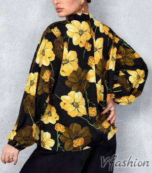 Елегантна блуза на цветя - черна - 176819