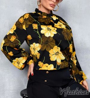 Елегантна блуза на цветя - черна - 176819
