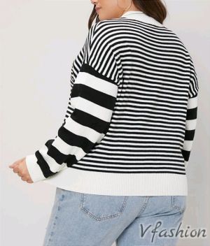 Пуловер на райе - черно и бяло - 176828