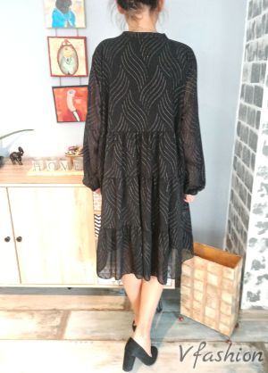 Елегантна рокля с дискретни мотиви - черна - 176876