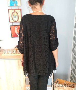 Дантелена блуза - черна - 176885