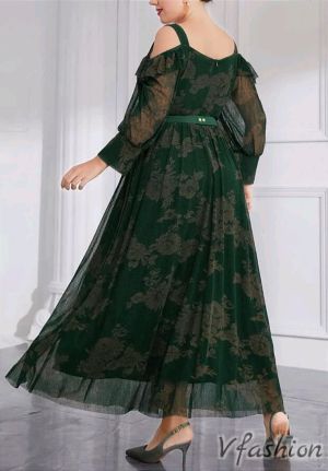 Елегантна рокля на цветя - зелена - 176901
