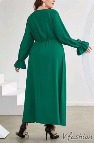Дълга рокля с колан - зелена - 176957
