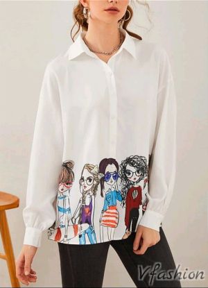 Риза с принт момичета - бяла - 176987